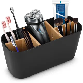 Toaren Bambus Trennwände Toothbrush Holder Zahnbürstenhalter,Herausnehmbarer Zahnputzbecher Kunststoff,Elektrische Zahnbürste Halterung Badezimmer Organizer mit 1 Zahnpastafach 4 Zahnbürstenfächer