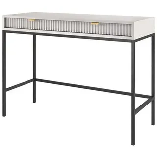 Ravio Schminktisch Kioto 104 cm Grau , Schwarz – Rillenfront, Goldene Griffe, 2 Schubladen, - Grau, Schwarz