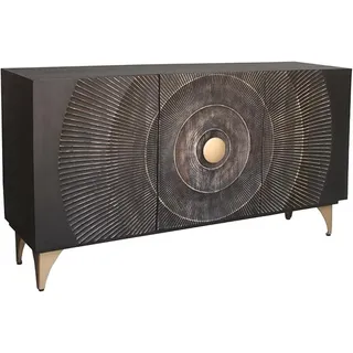 Sideboard GOLDEN Sunset - 140cm - schwarz Gold - Mangoholz Metallbeine - mit 3D Schnitzereien Handmade - Schwarz