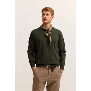 Rundhalspullover BUGATTI "Regular Fit", Herren, Gr. M, 190, oliv, Strick, 100% Baumwolle, unifarben, regular fit, Rundhals, Rippbündchen, Pullover Rundhalspullover, Basic Essential aus reiner Baumwolle