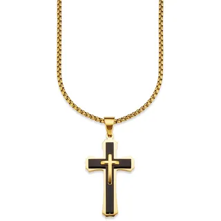 Bruno Banani Kette mit Anhänger BRUNO BANANI "Schmuck Geschenk Halskette Kreuz Venezianerkette", schwarz (gelbgoldfarben, schwarz), Halsketten, Herren, Edelstahl, L: 55 B: 3mm, B:3mm