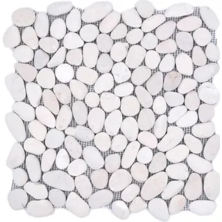 Steinkiesel Flußkiesel weiß cream gewölbt Wand Steinteppich WC 1 Matte WB30-0102