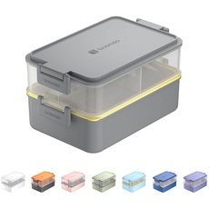 linoroso Lunchbox Erwachsene Brotdose mit 3 Fächern Bento Box mit Soßenbehälter und Geschirr Lunch Box für Mikrowelle und Spülmaschine Kunststoff BPA-frei Als Frühstücksbox Jausenbox Salatbox - Grau