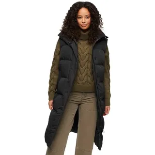 Superdry Damen. W5011803A Langleinen-Steppweste schwarz (S), Lässig, Recyceltes Polyester, Nachhaltig