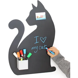 KalaMitica - Magnettafel, Kreidetafel, magnetische Wandtafel aus Stahl - Beschreibbare Pinnwand für Magnete, Notizen und Dekoration - Katze 2, 56x38 cm, Schwarz Anthrazit