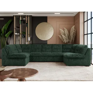 Sofa XXL U-Form Beige, Wohnlandschaft U Form mit Schlaffunktion, Sofa mit Schlaffunktion, Schlafsofa, Wohnzimmer Couch mit schlaffunktion - Comodo U - Grün Cord - Grün