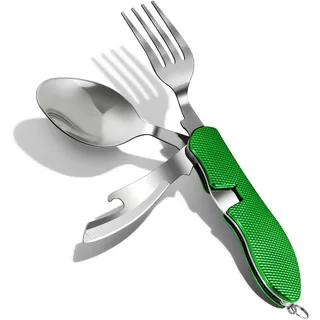 ZIMAIC 4-in-1 Camping Besteckset – Faltbares Edelstahl Besteck - Abnehmbaren Tragbaren Feldbesteck – Flaschenöffner Messer Gabel Löffel Set – Perfekt für Camping Wandern(Grüner)