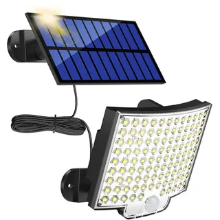MPJ Solarlampen für Außen, 106 LED Solarleuchte Aussen mit Bewegungsmelder, IP65 Wasserdichte, 120°Beleuchtungswinkel, Solar Wandleuchte für Garten mit 5m Kabel