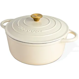Gusseisen Dutch Oven mit Deckel – Emaille-Schmortopf mit Antihaft, Ofenfest – Crème, 6.1 Liter, 28 cm – von Nuovva