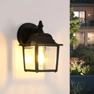 Pheashine Außen-Wandlampe, Außen Wandlaterne Vintage Wasserdicht Wandleuchte aus Metall in Schwarz, Außenwandleuchte mit Klarem Glasschirm 60W Max. E27 Fassung für Eingang, Haustür, Porch