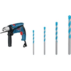 Bosch Professional Schlagbohrmaschine GSB 13 RE (inkl. Tiefenanschlag 210 mm, Schnellspannbohrfutter 13 mm, im Karton) + 4x Expert CYL-9 MultiConstruction Bohrer Set (für Beton, Ø 4-8 mm, Zubehör)