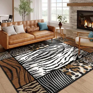 Bycmuoz Wild Tier Drucken Bereich Teppich für Schlafzimmer, 120x180cm, Zebra Leopard Giraffe Muster Teppich, Weich Waschbar rutschfest Teppiche, Faltbar Boden Matte für Wohnzimmer Wohnheim