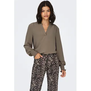 Only Blusenshirt ONLMETTE V-NECK LS SMOCK TOP NOOS WVN braun XS