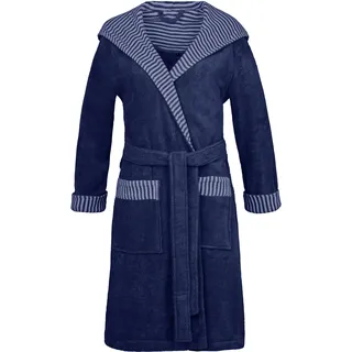 Esprit Damenbademantel »Day, ideal für Sauna & Spa, Hotelbademantel, Morgenmantel« mit Gürtel, 1 Stk. mit Kapuze, gestreiften Akzenten & Logostickerei, kurz, blau