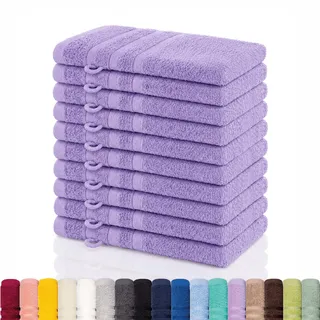 Lavea® 10er Waschhandschuh Set Elena, 10 Stück, 100% Baumwolle, Frottee, Waschlappen, saugstark, weich, für Körper und Gesicht, waschbar 60 °C, trocknergeeignet, Lavendel, 15 x 21 cm