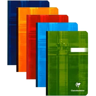 Clairefontaine 9606C - Packung mit 5 Kladden/Notizbücher 11x17cm mit Softcover, 96 Blatt liniert 90g, farbig sortiert, 1 Pack
