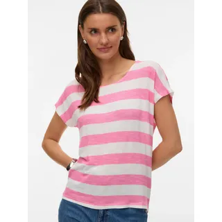 Kurzarmshirt VERO MODA "VMWIDE STRIPE SL TOP GA JRS NOOS", Damen, Gr. S, pink cosmos stripes:snow weiß, Jersey, Obermaterial: 96% Viskose, 4% Elasthan, gestreift, regular fit normal, Rundhals, Shirts Kurzarmshirt, Viskosemischung