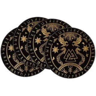 Artoid Mode Gold Wikinger Baum des Lebens Rabe Helm der Ehrfurcht Platzsets 4er Set, 37cm Küche Tisch Dekoration Drinnen Urlaub Party Dekor