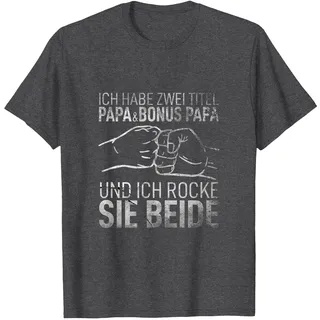 Ich Habe Zwei Titel Papa und Bonus Papa Vatertag Himmelfahrt T-Shirt, Herren, Anthrazit Meliert, L