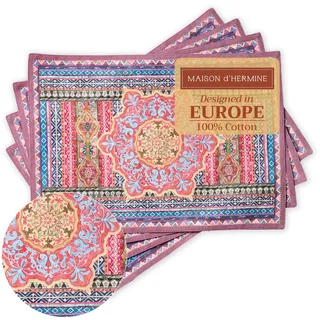 Maison d'Hermine Platzsets 4er-Set 100% Baumwolle waschbare Tischsets Wiederverwendbare Tischsets für Weihnachtsdekorationenn Küche Esszimmer Hochzeit (Ispahan, 33 cm x 48 cm)