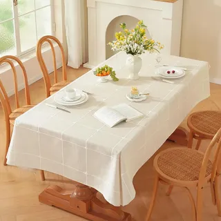Plenmor Leinenoptik Tischdecke Quadratisch 150 x 150 cm, Abwaschbar Tischdecke Weiß für Küche, Garten, Party, Outdoor Runde Tischdecken