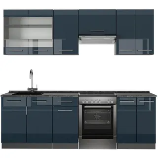 Vicco Küchenzeile Fame-Line 240 cm Dunkelblau Hochglanz/Anthrazit