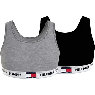 Tommy Hilfiger Mädchen 2er-Pack Bralettes 2P Bralette Bügellos, Medium Grey Ht/Black, 134 (8-10)