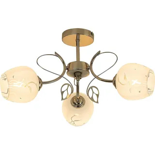 Rabalux 5098 Deckenleuchte 3 Spots Fauna, E27, gold-weiß, Blätter-rund, Klassisch, ø560mm - Gold