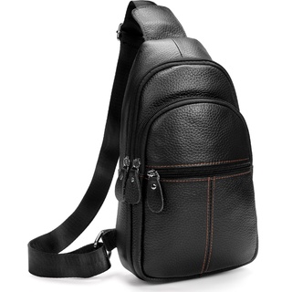 molshine Sling-Tasche aus echtem Leder, modisch, täglich, einfach, Umhängetasche, Brusttasche für Herren, Herren, Reisen, Arbeit, Party, HB024(Schwarz)