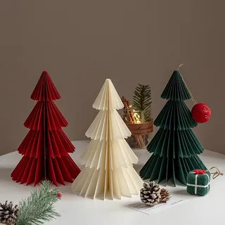 3 Stücks Papier Weihnachtsbaum Tannenbaum Waben Deko Tanne Weihnachten Faltbarer Papiertannenbäume Tischdeko Weihnachtsdeko Innen für Esstisch Schrank Fensterbank Kaminsims Büro (3pcs/Grün&Rot&Weiß)