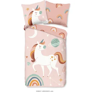 Duvet cover Good Morning 135x200 + 1* 80x80 cm - unicorn, planets and rainbows - Rosa