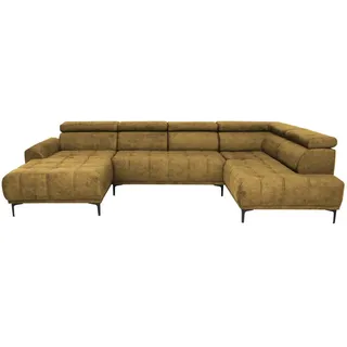 Stylife Wohnlandschaft , Gelb, Goldfarben , Metall , Ottomane links, U-Form , 340x191 cm , Typenauswahl, Stoffauswahl, seitenverkehrt erhältlich, Hocker erhältlich , Wohnzimmer, Sofas & Couches, Wohnlandschaften, Wohnlandschaften in U-Form