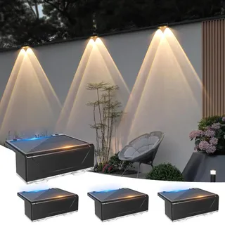 MUSUNIA LED Solar Wandleuchte Aussen, Solarlampen Für Außen wand Wasserdicht, Solar Zaunleuchten Für Außen Mit 3 Leuchtmodi, Decklichter Für Zaun, Außentreppen, Stufen, Veranda, Deck, Patio(4 Stück)