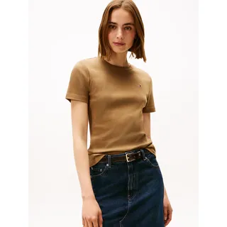 Tommy Hilfiger Damen, T-Shirt Kurzarm Slim Cody Rundhalsausschnitt, braun (hunter Brown), L