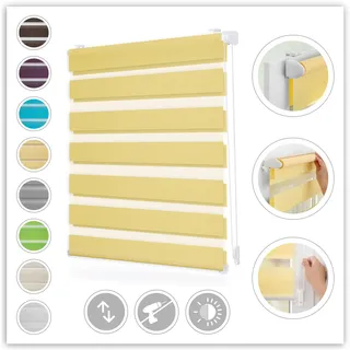 Doppelrollo LICHTBLICK ORIGINAL "Duo Rollo Klemmfix" Gr. 1, gelb (gelb, weiß), B:45cm H:150cm, Polyester, Rollos, Doppelrollo, Seitenzugrollo, Montage mit beiliegendem, verstellbarem Klemmträger, Topseller