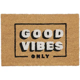 Relaxdays Fußmatte Good Vibes Only-Schriftzug, Türvorleger innen & außen, Kokosmatte 40 x 60 cm, Türmatte, Natur