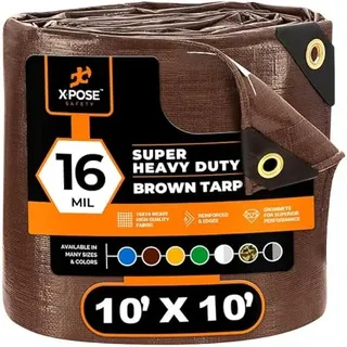 Xpose Safety 3 m x 3 m, sehr robuste 16 mm Dicke braune Poly-Plane – Dicke, wasserdichte, UV-beständig, reißfeste Plane mit Ösen und verstärkten Kanten – von