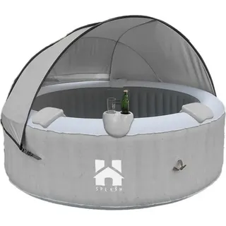HOME DELUXE - Outdoor Whirlpool - SPLASH + Kissen, Getränkehalter und Sonnendach - Farbe: Beton- ⌀ 208 cm, 130 Luftdüsen - inkl. Abdeckung, Reparaturset, Filterset I Außen Spa für 6 Personen - Grau