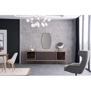 Sideboard Anrichte mit Spiegel Mit Glasfront Marmoroptik Holz Edelstahl - Grau