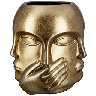 Casablanca by Gilde GILDE Vase Blumenvase aus Keramik - Gesichtsvase Nichts sehen hören Sagen - wasserdicht europäische Herstellung - Farbe: antik Gold Höhe 23 cm
