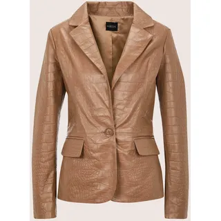 Jeansjacke MADELEINE "Lederblazer Lammnappa-Blazer mit Kroko-Prägung", Damen, Gr. 42, braun (nougat, braun), Obermaterial: 100% Lammnappaleder LANA., Modern, normal, Jacken Jeansjacke, geprägtes Leder