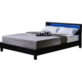 HOME DELUXE - LED Bett Astro - Schwarz, 140 x 200 cm - Inkl. Lattenrost I Polsterbett Design Bett inkl. Beleuchtung - Schwarz