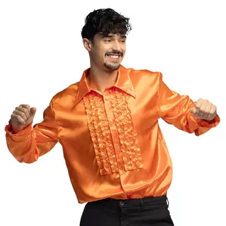 Boland - Disco-Hemd mit Rüschen, Orange, für Herren, Kostüm, Party Shirt, Schlagermove, 70er Jahre, Mottoparty, Karneval