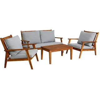 Gardenson Loungegarnitur , Hellgrau , Holz, Textil , 4-teilig , Akazie , massiv , Füllung: Polyester , eckig , wetterbeständig , Gartenmöbel, Loungemöbel, Loungegarnituren