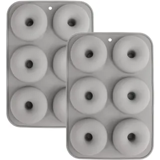 YXHZVON 2 Stück Silikon-Donut-Formen für 6 Donuts, Antihaftbeschichte Donutformen, Donut Backform in Lebensmittelecht, Geeignet für Kuchen Keks Bagels Muffins (Grau)