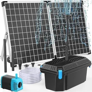 40W Teichfilter Solar mit Springbrunnenpumpe 1620 l/h für außen | Komplettes Teichfiltrations- und Solarbrunnen-Set für kleine Gartenteiche, Aquarien und Wasserspiele - Schwarz