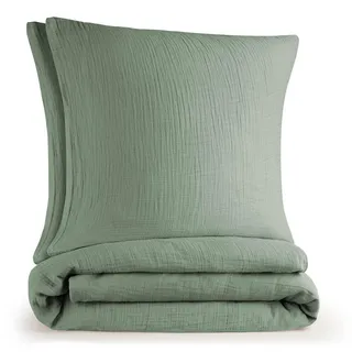 Blumtal Bettwäsche 200x220 cm + Bettbezug 200x220 - 2X 80x80 Grün