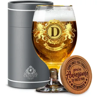 CROWNLY CRYSTAL® Personalisierte Geschenke Männer Bierglas Mit Gravur Vater Geschenk Mann Liebesgeschenke für Männer Alkohol Geschenke für Papa Witzige für (D)