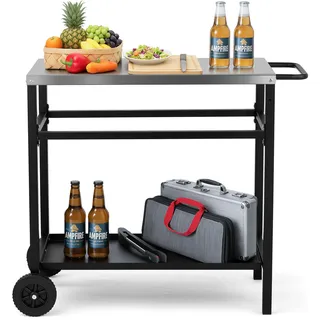 FCH Grillwagen Grilltisch Outdoor Beistelltisch Garten Trolley Outdoorküche Servierwagen Multifunktioneller 83x45cm - Schwarz, Silber