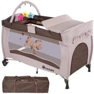 Tectake tectake® Kinder Reisebett, klappbar und höhenverstellbar 2 Rollen mit Bremsen, inklusive Tragetasche, 132 x 75 x 104 cm